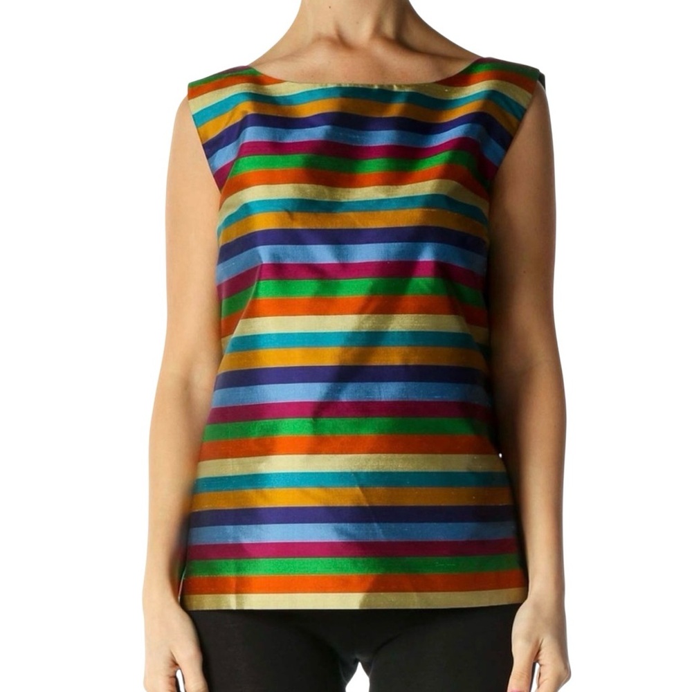 TALBOTS New Silk Striped Multicolor Sleeveless Tank Size 10 NWT